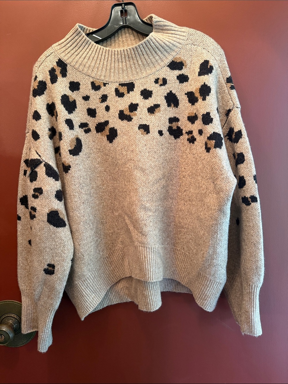 MELISSA NEPTON Taupe and Black Leopard-Print Turtleneck Sweater